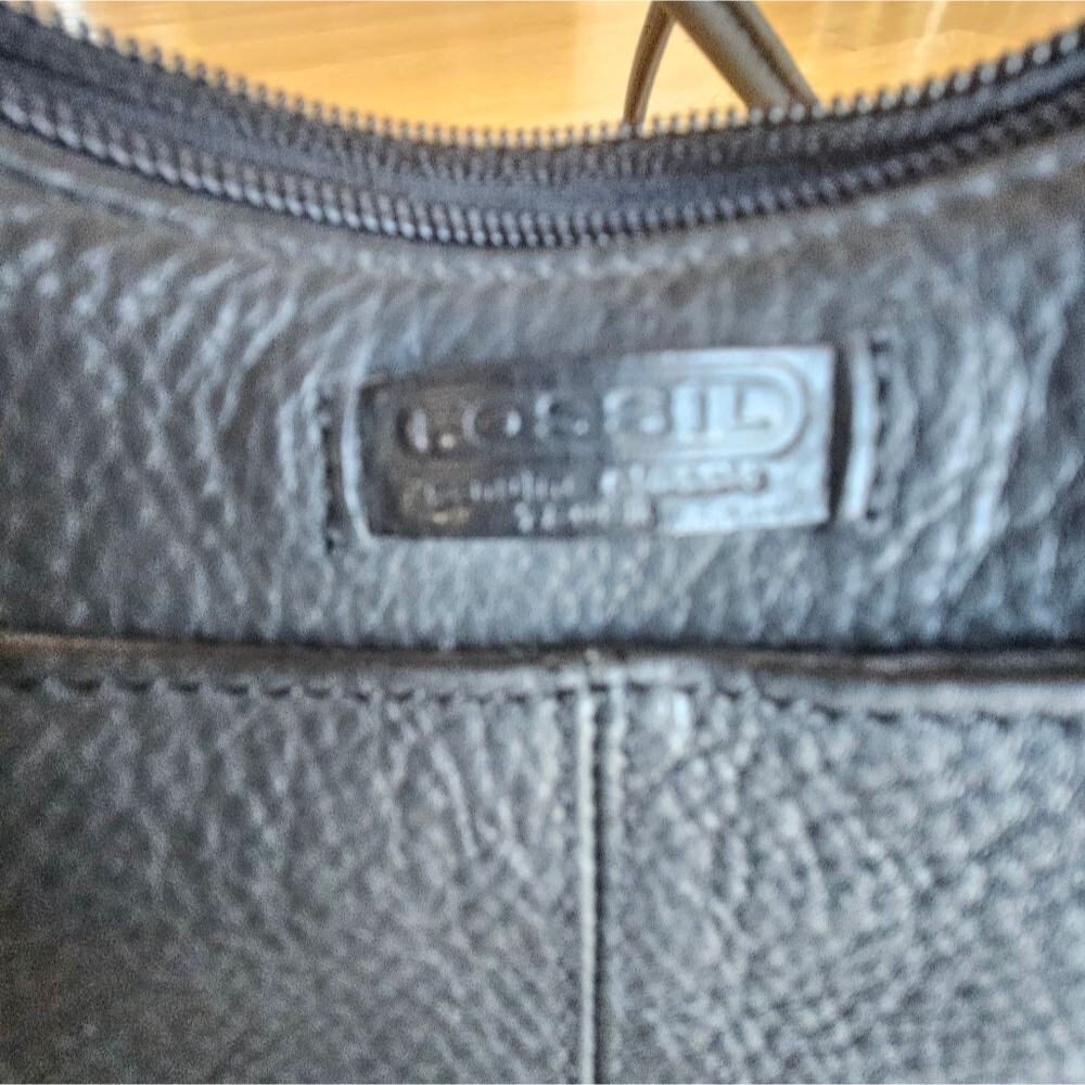 Vintage Fossil crossbody bag, black leather w/nylon fabric sides & bottom - Picture 6 of 8